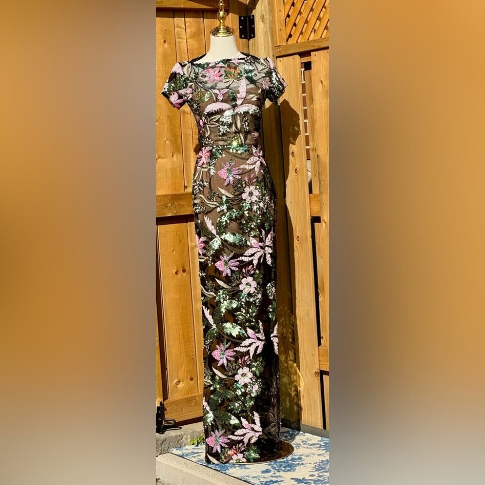 🆕 BRONX & BANCO 🧿 NWOT Zinnia Side-Split Sequin & Embroidered Gown, Sz XS US 2 - Picture 9 of 16